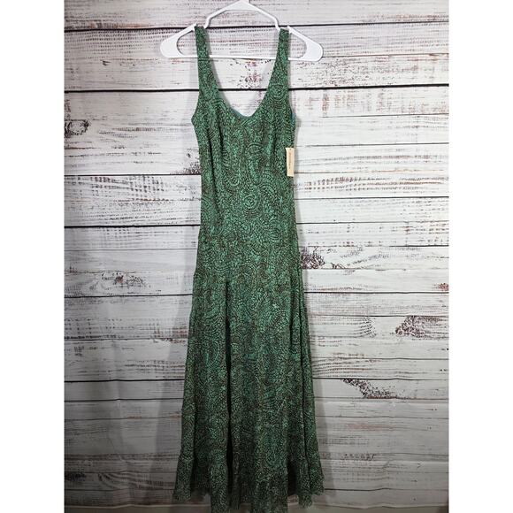 Jones Studio Vintage Teal Brown Paisley Tiered Boho Maxi Dress size 4 - Picture 1 of 6